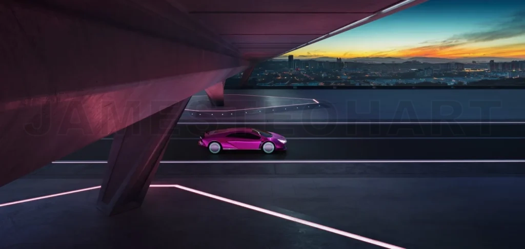 
Non-existent brand-less generic concept red sport car on the  ro