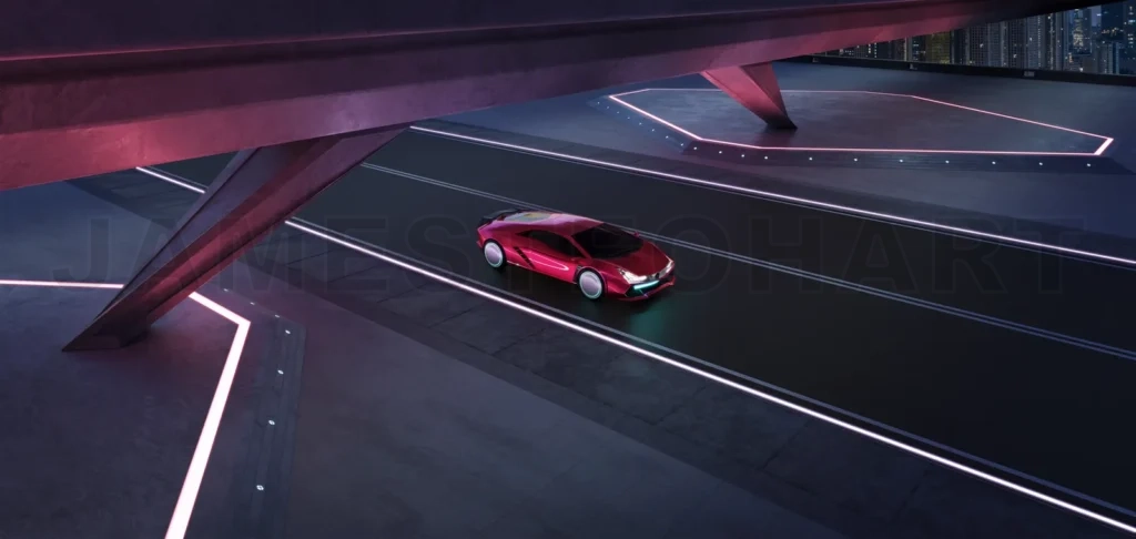 
Non-existent brand-less generic concept red sport car on the  ro