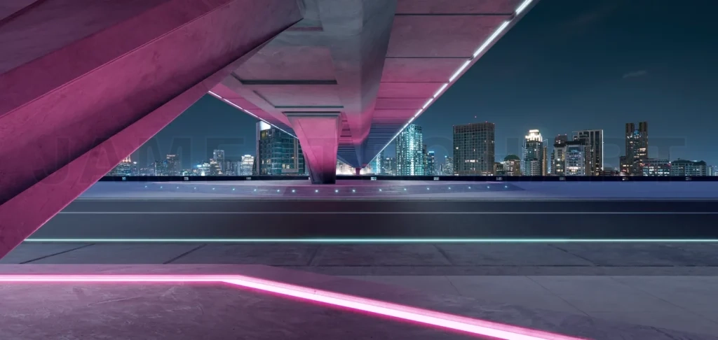 
Empty asphalt road under the bridge