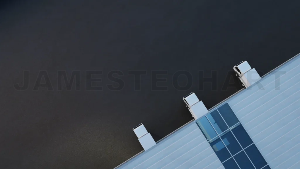 
Freight trucks park in the warehouse