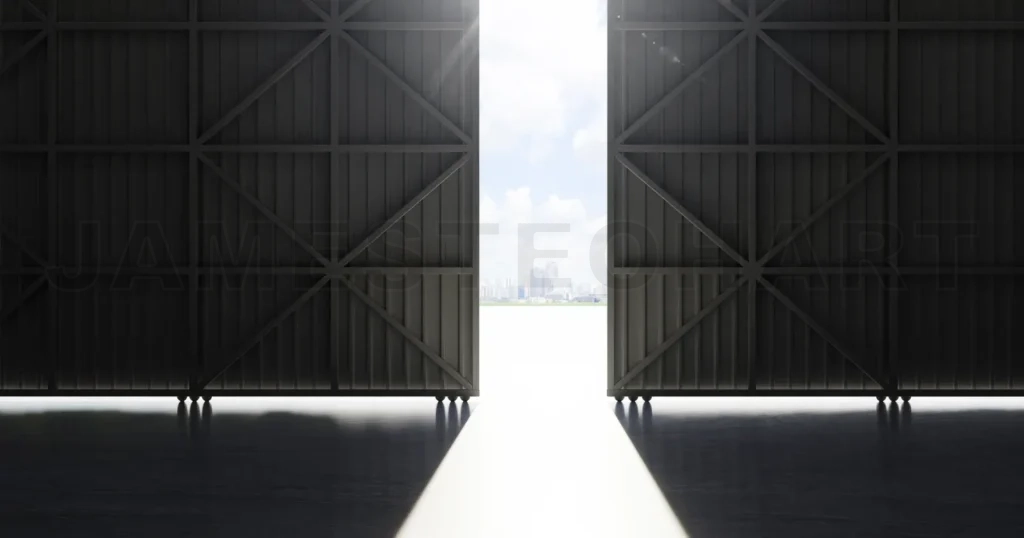 
Warehouse open hangar doors