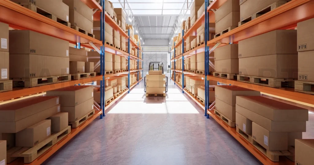 
Forklift preparing products for shipment