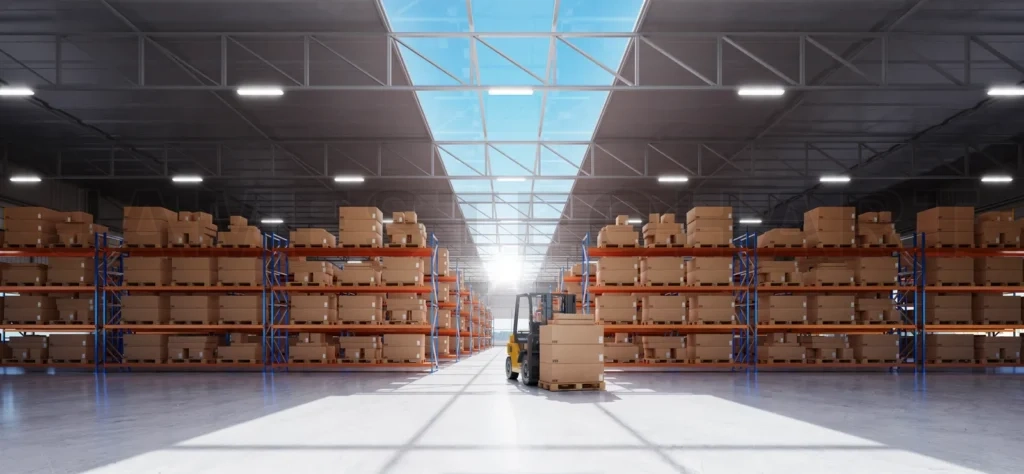 
Forklift preparing products for shipment