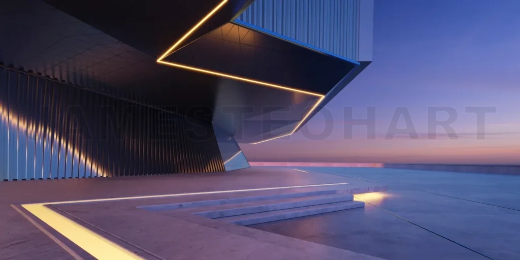 
Empty ground in front of modern buildings