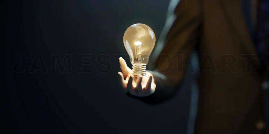 
Business man hold the glowing light bulb