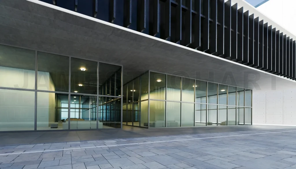 
Empty floor and modern office buildings exterior