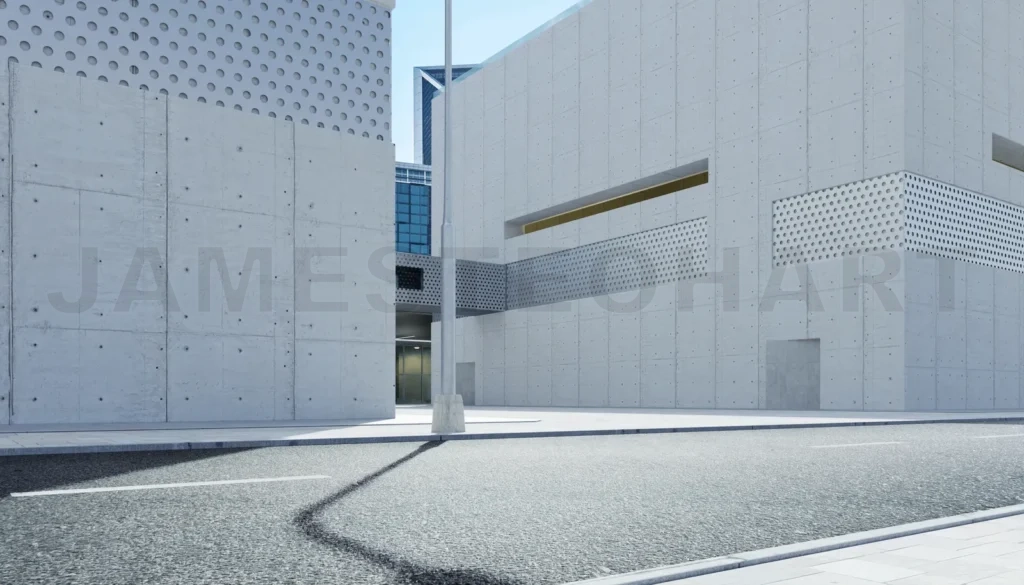 
Roadside street view with modern buildings background