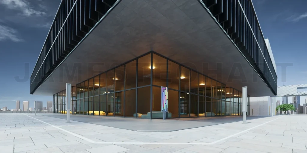
Urban street with office buildings and modern architecture