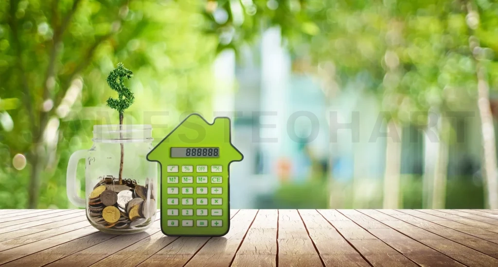 
Calculator house with coins saving