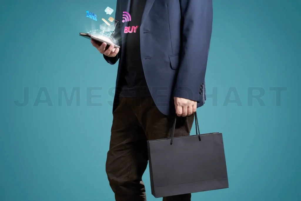 
Close Up view of businessman using mobile phone shopping online