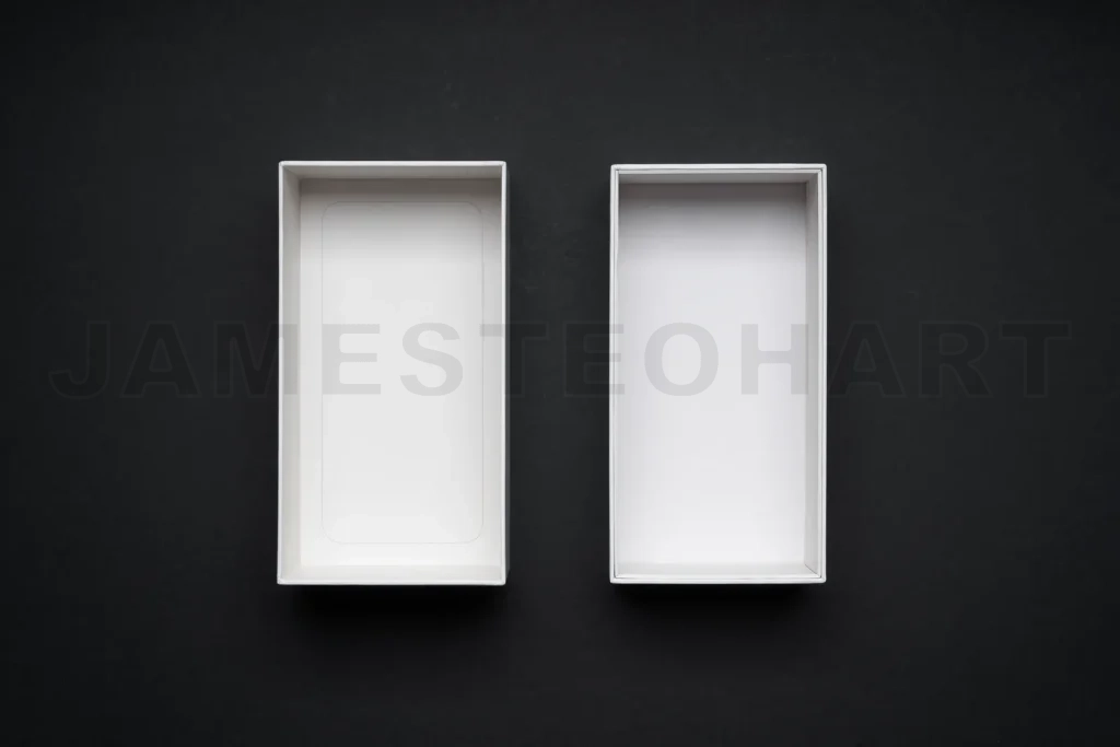 
White boxes opened mockup display on black background