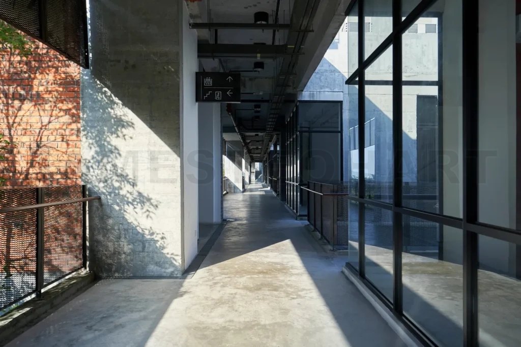 
View of loft style office building exterior