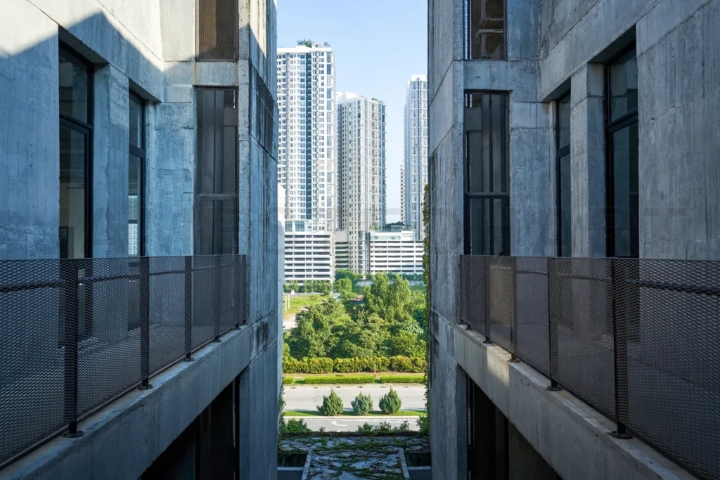 
Perspective view of loft style office building exterior