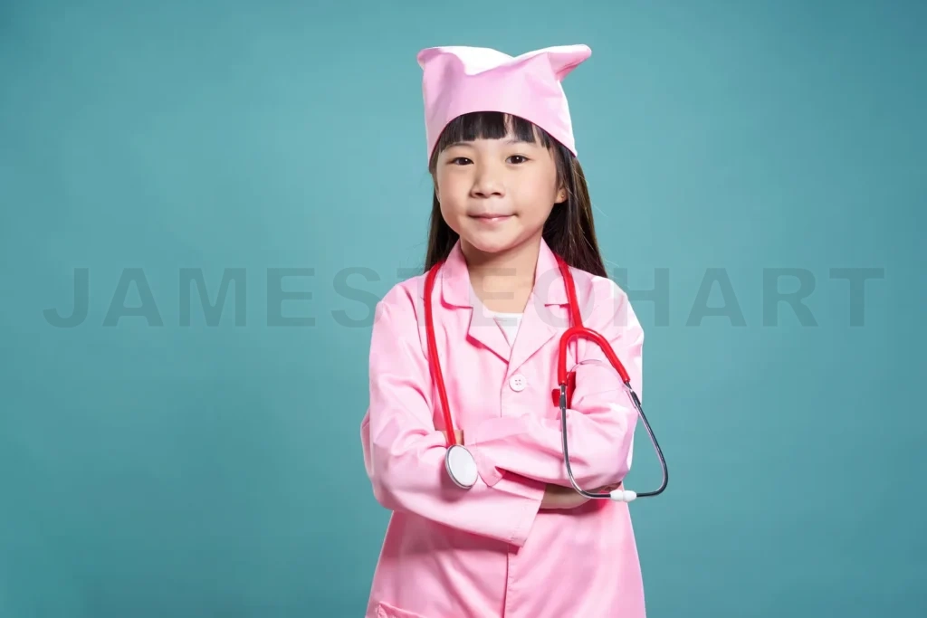
Little girl dressed as a doctor with stethoscope