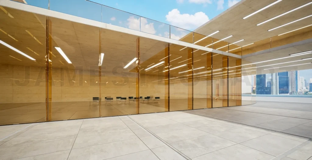 
3d rendering modern building interior featuring empty glass wall meeting room