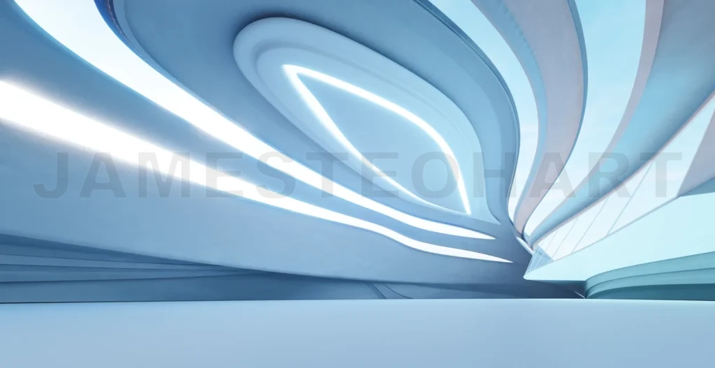 
3D Futuristic abstract blue curved architecture