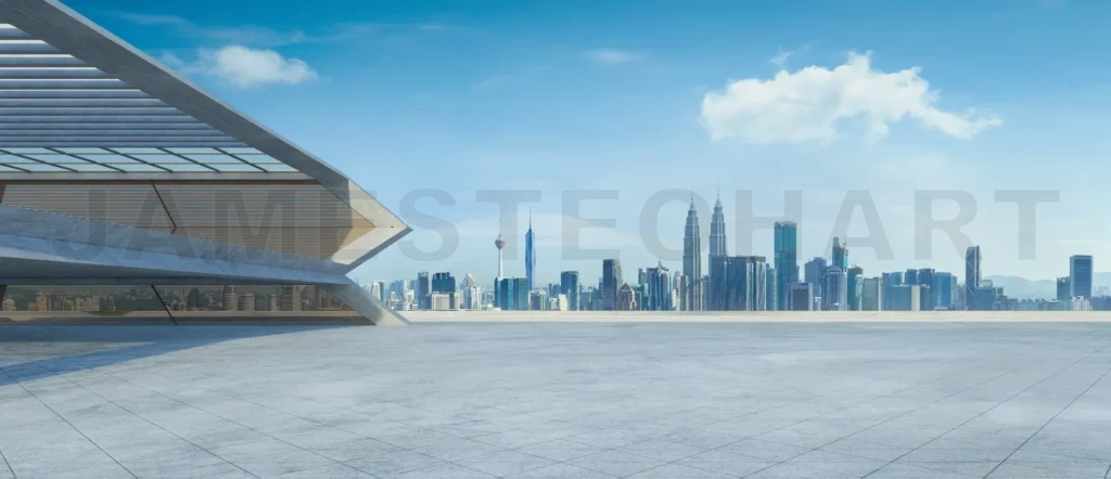
Modern building overlooking kuala lumpur skyline on a sunny day