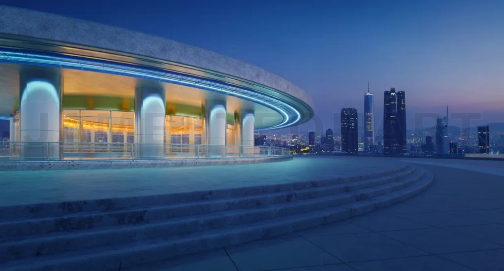 
Empty cement floor with modern round shape design building exter