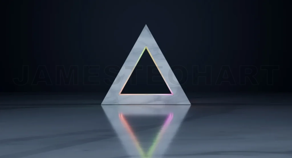 
Glowing neon light forming a triangle shape on marble floor
