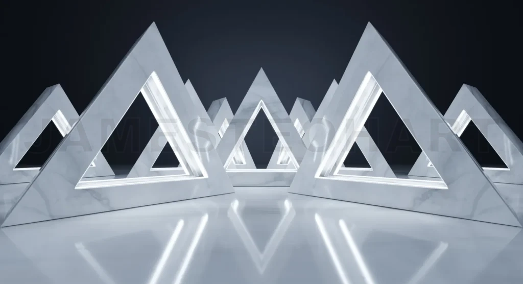 
Glowing marble triangles creating modern architectural design