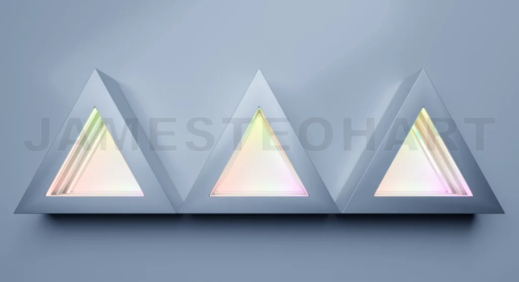 
Three triangles creating light and shadow effects on a wall