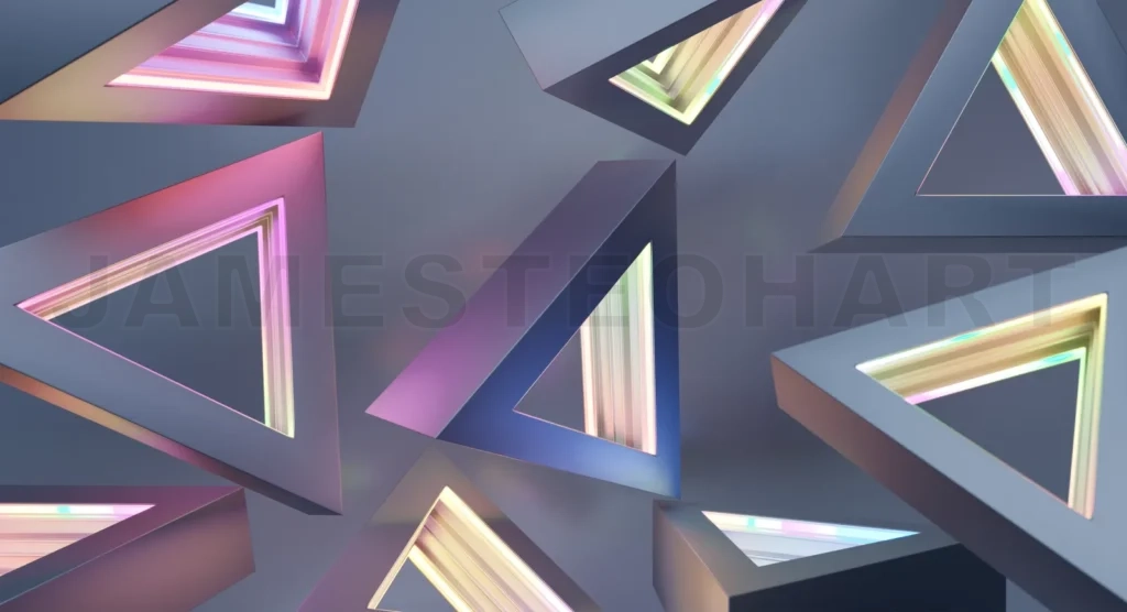 
Glowing neon triangles creating a futuristic background