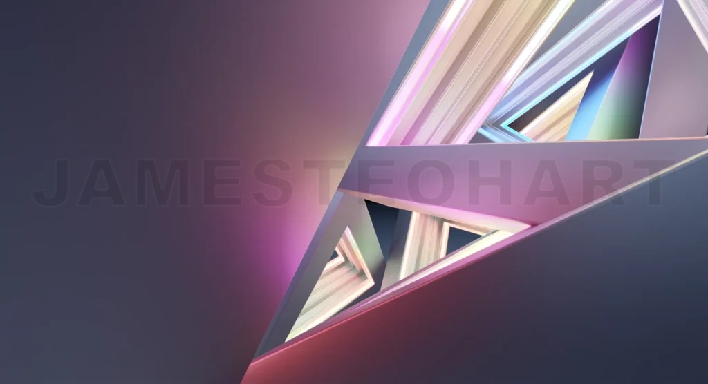 
Abstract geometric composition featuring triangles and light trails