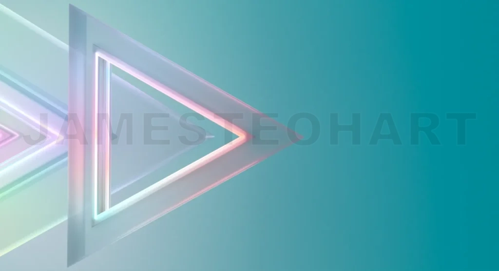 
Glowing neon triangles creating modern abstract design on turquoise background