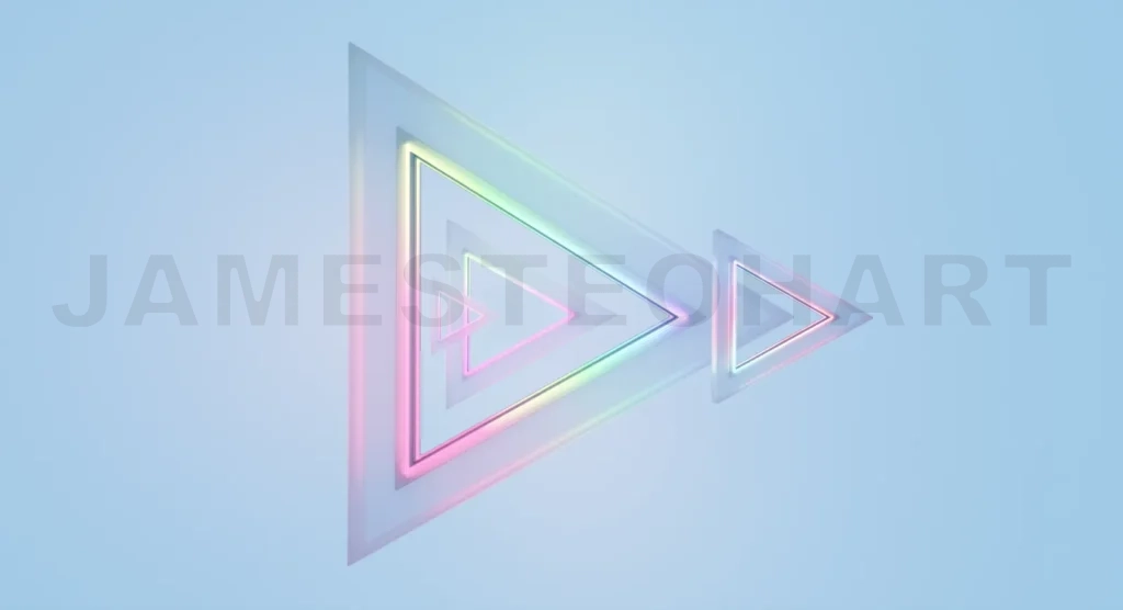 
Glowing neon triangles creating a futuristic tunnel effect on light blue background