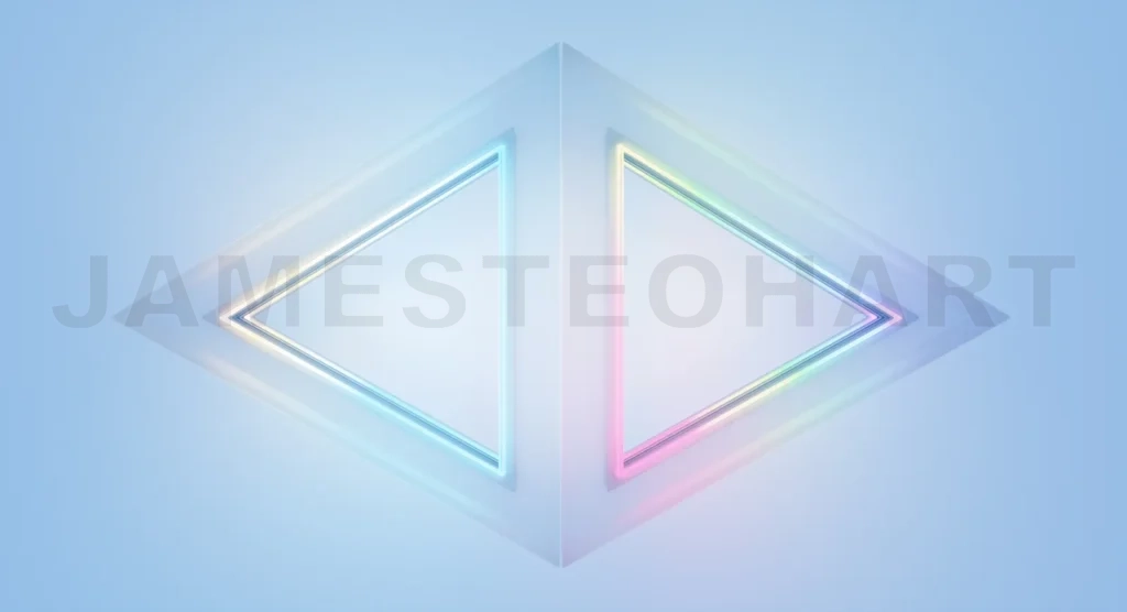 
Two triangles creating rhombus shape with pastel colors and neon lights
