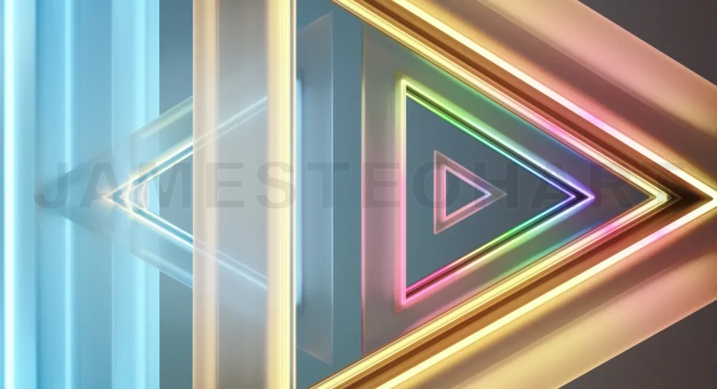 
Glowing neon triangles creating a futuristic tunnel effect