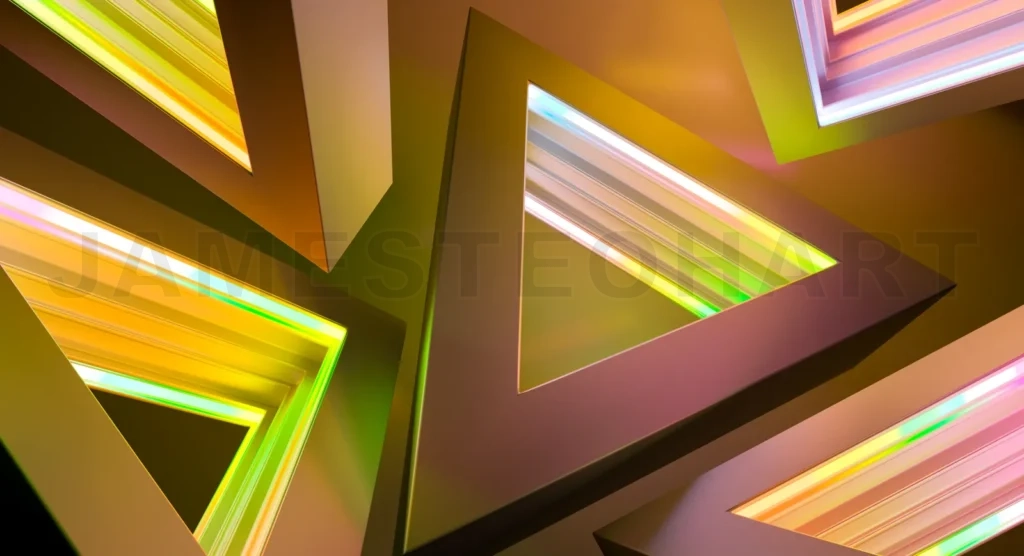 
Glowing neon triangles creating vibrant abstract composition