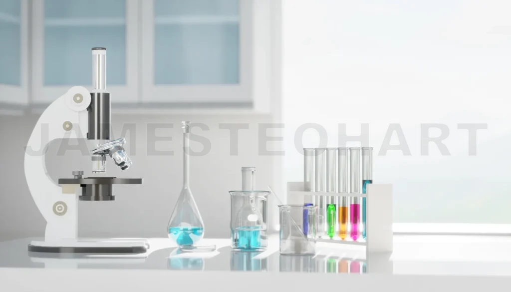 
3D Laboratory equipment stands ready for scientific experimentation in bright lab