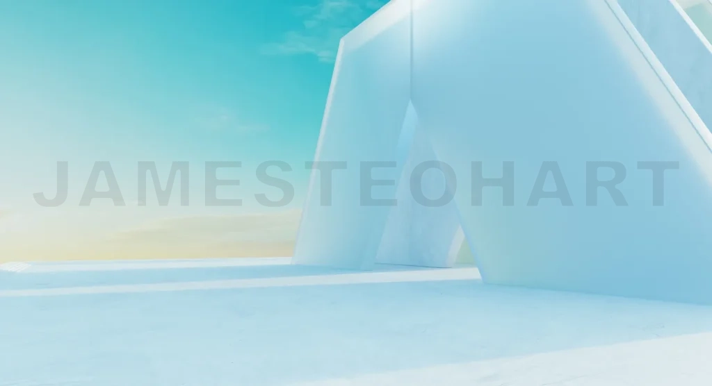 
3d rendering glass and concrete structure under blue sky creating modern architectural design