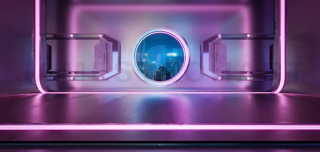 
3D Futuristic portal concept with cityscape view
