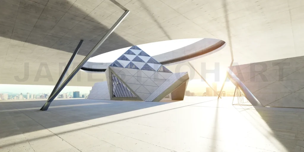 
Modern architectural design with sun rays