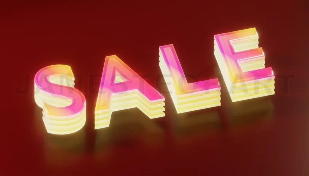 
3d rendering vibrant sale sign shining on red background
