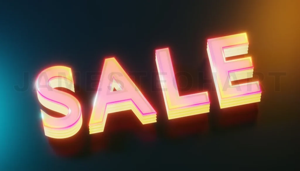 
3d renndering glassy pink and yellow layered sale sign shining o