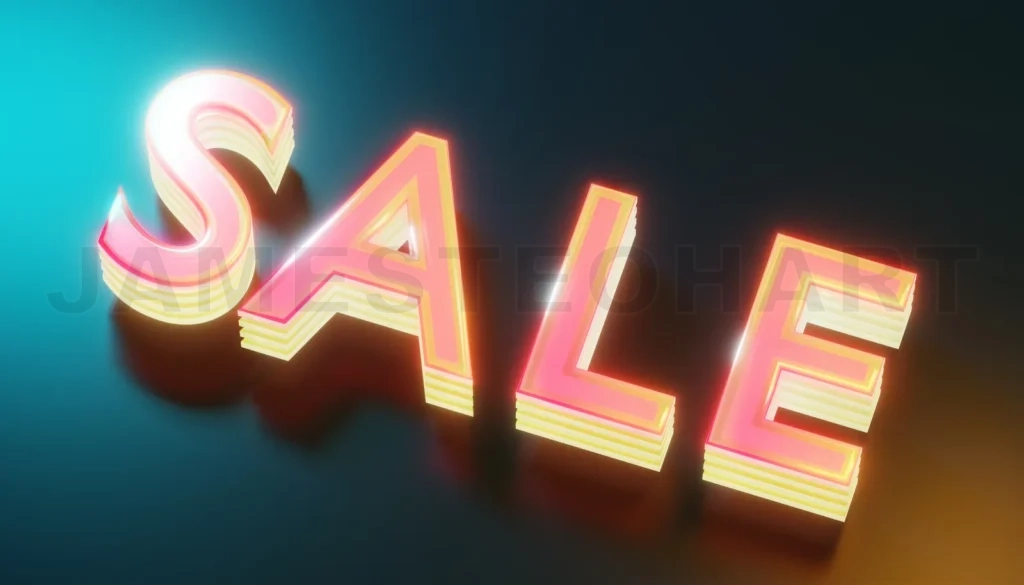 
3d renndering glassy pink and yellow layered sale sign shining o