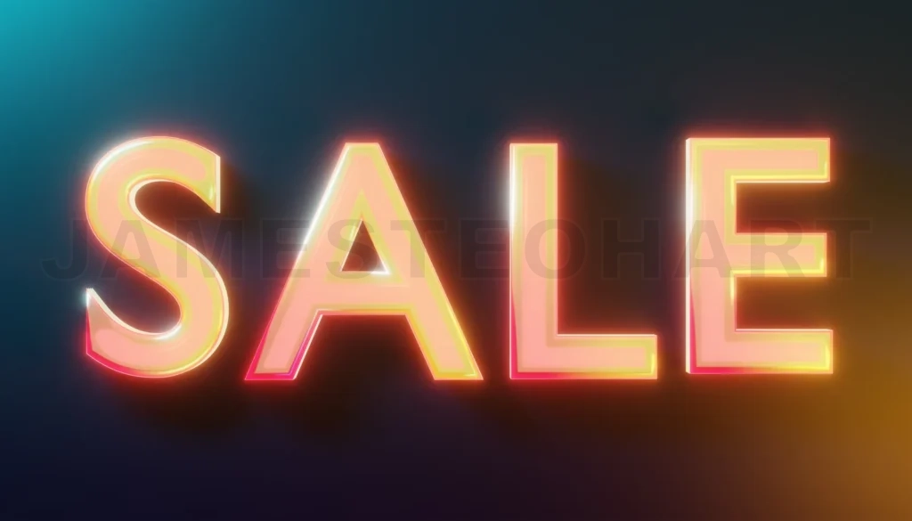 
3d renndering glassy pink and yellow layered sale sign shining o