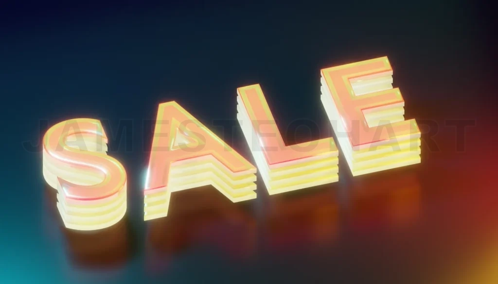 
3d renndering glassy pink and yellow layered sale sign shining o