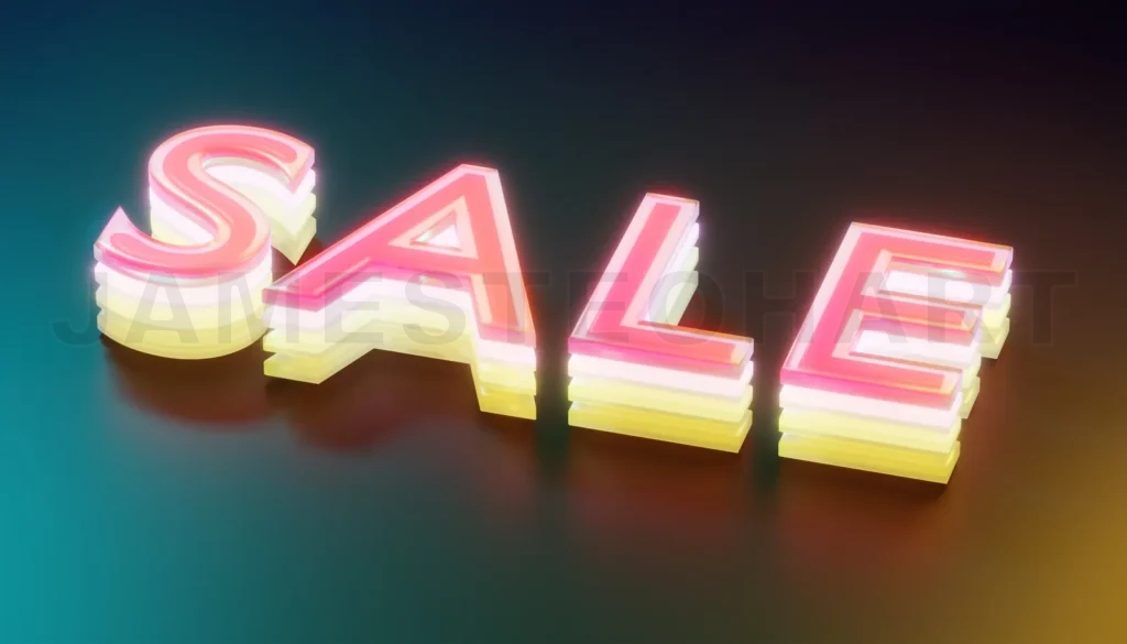 
3d renndering glassy pink and yellow layered sale sign shining o