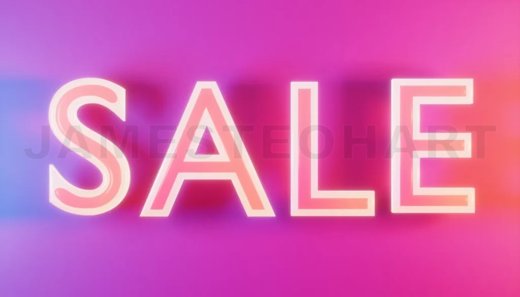 
3d rendering pink neon sale sign shining on gradient background