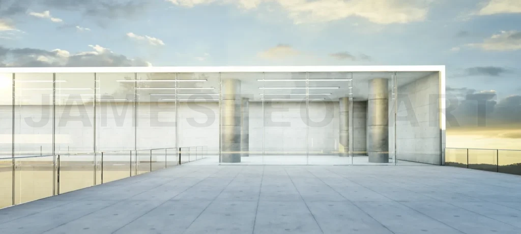 
3D Modern minimalist architecture against sky