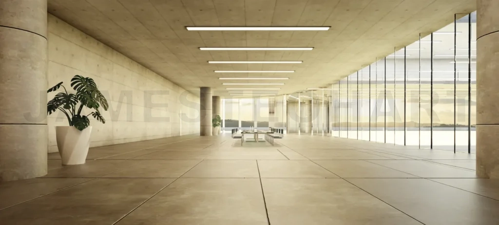 
3D Modern office lobby with natural light