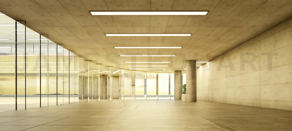 
3D Modern office lobby with natural light