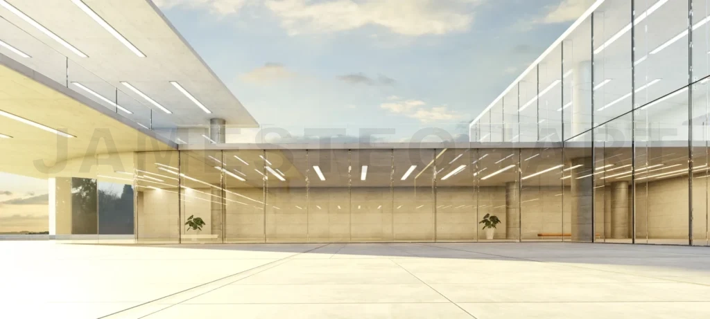 
3D Modern office building exterior with glass walls
