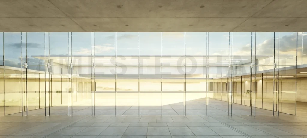 
3D Modern office lobby with glass walls