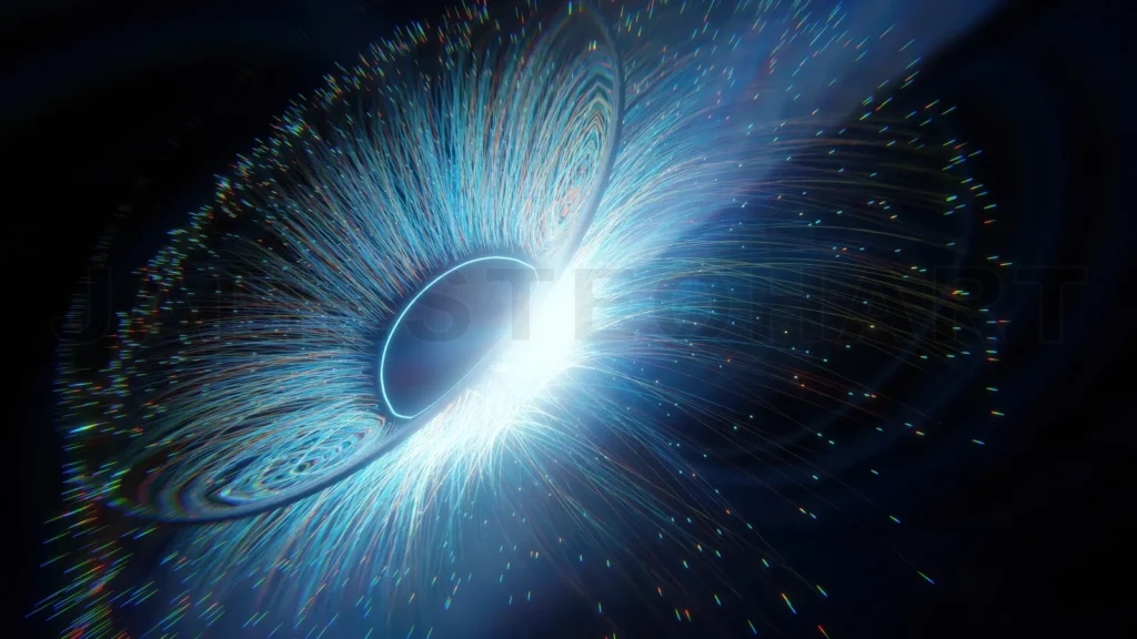 
3D Bright explosion of light particles forming a ring of energy