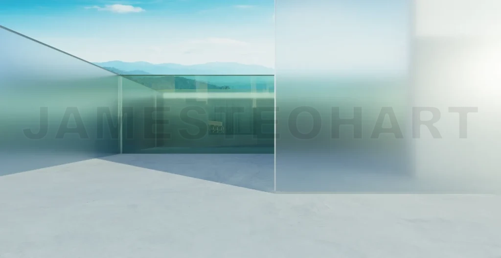 
3d rendering modern architecture featuring glass walls and mountain view: 3d rendering